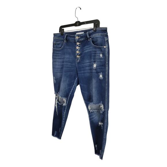 Kancan Plus Size Skinny Curvy High‎ Rise Button Fly Frayed Raw Hem Jeans Size 14 - Picture 5 of 10